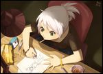  clock cup desk drawing emily_(meago) eraser face food foreshortening hands lamp meago mechanical_pencil mouth_hold original pen pencil room sketch sketching solo tea white_hair 