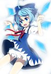  aa44 absurdres ahoge bad_id bad_pixiv_id bloomers blue_eyes blue_hair bow cirno dress hair_bow highres solo touhou underwear wings 