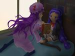  ayase_yue book crossover hat mahou_sensei_negima! multiple_girls patchouli_knowledge purple_hair sitting touhou 