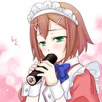  alternate_costume apron bad_id bad_pixiv_id baka_to_test_to_shoukanjuu blush bow bowtie brown_hair eating enmaided food green_eyes hair_ornament hairband hairclip kinoshita_hideyoshi maid makizushi male_focus musukichi otoko_no_ko sexually_suggestive solo sushi translated wrist_cuffs 