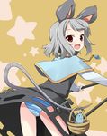  animal_ears basket capelet grey_hair hama_chon jewelry leaning_forward looking_back mouse mouse_ears mouse_tail nazrin panties pantyshot pendant red_eyes short_hair solo star striped striped_panties tail touhou underwear 