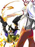  ann606 battle bow duel fire fujiwara_no_mokou hair_bow multiple_girls reiuji_utsuho ribbon silver_hair suspenders tegaki touhou wings 