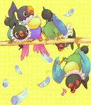  bird chatot eighth_note feathers gen_4_pokemon musical_note no_humans pokemon pokemon_(creature) simple_background sleeping sweatdrop 