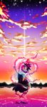  absurdres bad_id bad_pixiv_id blue_hair bow cloud dress frills hat hat_bow highres jewelry nagae_iku red_eyes ribbon shawl short_hair sky smile solo sousakubito space star star_(sky) starry_sky touhou translucent 