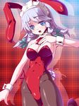  animal_ears blue_eyes bow bowtie braid breasts bunny_ears bunny_girl bunny_tail bunnysuit cleavage detached_collar izayoi_sakuya maid_headdress medium_breasts miuku_(marine_sapphire) pantyhose short_hair silver_hair solo tail touhou twin_braids wrist_cuffs 