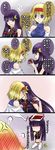  alice_margatroid alternate_costume aoshima bare_shoulders blonde_hair blue_eyes blush book comic crescent crescent_hair_ornament detached_sleeves hair_ornament highres multiple_girls patchouli_knowledge purple_eyes purple_hair touhou translated yuri 