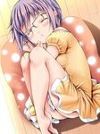  bangs barefoot cushion dress glasses nagato_yuki purple_hair shiranagi short_hair sleeping solo suzumiya_haruhi_no_yuuutsu 