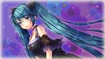  aqua_eyes aqua_hair black_dress blue_flower blue_rose blush choker dress dutch_angle flower hatsune_miku long_hair looking_at_viewer open_mouth rose ruchiru solo twintails vocaloid 