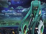  back city hatsune_miku long_hair night sky solo teal_hair twintails vocaloid wallpaper 