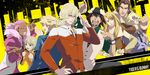  6+boys antonio_lopez asphyxiation bad_id bad_pixiv_id barnaby_brooks_jr belt blonde_hair blue_eyes blue_jacket bomber_jacket bracelet brown_eyes brown_hair bruce_lee's_jumpsuit cabbie_hat choke_hold dark_skin detached_sleeves earrings fukuzou glasses green_eyes hat huang_baoling ivan_karelin jacket jewelry kaburagi_t_kotetsu karina_lyle keith_goodman letterman_jacket multiple_boys multiple_girls nathan_seymour one_eye_closed pink_eyes pink_hair purple_eyes purple_jacket shaded_face short_hair strangling studded_belt tiger_&amp;_bunny watch waving wristwatch 