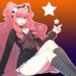  bad_deviantart_id bad_id bangs blazer blunt_bangs bow bowtie drill_hair hairband hands jacket kneehighs long_hair mole mole_under_eye naso4 open_mouth original pink_hair pointing purple_eyes red_hair sidelocks sitting smile solo thighs twin_drills two_side_up very_long_hair 
