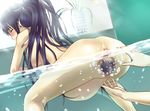  1girl ass birth black_hair blush breasts censored clenched_teeth dutch_angle eyes_closed from_behind hands kanzaki_kaori labor legs long_hair myu-po nude pain ponytail pregnant pussy teeth to_aru_majutsu_no_index under_water underwater 