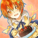  apron bad_id bad_pixiv_id blush cake food hair_ornament hairpin inami_mahiru lowres okita-kun_no_yome_kei_azarashi_shintarou orange_eyes orange_hair short_hair smile solo waitress working!! 