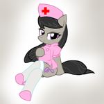  black_hair clothing cutie_mark dress equine female friendship_is_magic fur grey_fur hair hat horse looking_at_viewer mammal music my_little_pony nurse nurse_uniform octavia_(mlp) plain_background pony purple_eyes pyruvate short_dress socks solo 