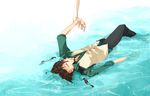  aldde_aldde bad_id bad_pixiv_id brown_hair closed_eyes facial_hair kaburagi_t_kotetsu lying male_focus necktie outstretched_arm solo_focus stubble submerged tiger_&amp;_bunny vest waistcoat water 