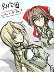  2girls armored_core blonde_hair brown_hair fanart from_software hair_ornament highres multiple_girls novemdecuple sketch 