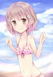  bad_id bad_pixiv_id beach bikini blush brown_eyes brown_hair flower hair_flower hair_ornament hanasaku_iroha kyuri matsumae_ohana polka_dot polka_dot_bikini polka_dot_swimsuit short_hair smile solo swimsuit water 