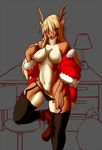  anthro bag blonde_hair boots breasts cervine exposed female hair hooves horn legwear looking_at_viewer mammal nipples panties presenting pussy reindeer solo stockings teasing underwear undressing 