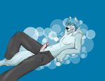  blue_eyes blue_hair canine clothing dog dripping hair hi_res husky ishigray koma looking_at_viewer male mammal penis precum solo topless wusky 