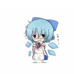  bloomers blue_dress blue_eyes blue_hair blush bow chibi cirno dekasudachin dress dress_lift fang hair_bow open_mouth pee peeing peeing_self short_hair solo tears touhou underwear wings 