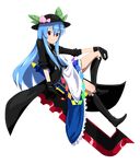  &gt;:) black_coat_(kingdom_hearts) blue_hair boots cosplay crossover full_body gloves hammer hat hinanawi_tenshi kingdom_hearts lexaeus lexaeus_(cosplay) long_hair orange-pengin smile solo touhou transparent_background v-shaped_eyebrows 