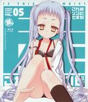  ariel_(kore_wa_zombie_desu_ka?) barefoot black_bra black_panties bow bow_bra bra feet highres kobuichi kore_wa_zombie_desu_ka? labcoat lingerie long_hair muririn non-web_source panties silver_hair solo twintails underwear 