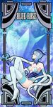  2go art_nouveau bare_shoulders blue_eyes blue_hair blue_rose_(tiger_&amp;_bunny) boots breasts cleavage crystal crystal_earrings earrings elbow_gloves fingernails gloves gun hat high_heels highres jewelry karina_lyle lipstick makeup medium_breasts shoes short_hair solo superhero thigh_boots thighhighs tiger_&amp;_bunny weapon 