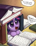  book book_fort chibi cute dialog dreatos english_text equine female feral friendship_is_magic hair hasbro horn horse mammal multi-colored_hair my_little_pony open_mouth pillow pony purple_eyes solo speech_bubbles text tongue twilight_sparkle_(mlp) unicorn valcron young 