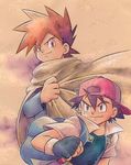  2_boys 2boys child faux_traditional_media multiple_boys ookido_shigeru pokemon pokemon_(anime) satoshi_(pokemon) shigeru_(pokemon) 