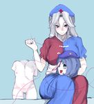  2girls blue_hair female grey_eyes guro hat long_hair miyako_yoshika multiple_girls short_hair silver_hair star touhou what yagokoro_eirin 