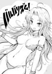  armlet barbariccia bare_shoulders breasts cleavage comic detached_collar final_fantasy final_fantasy_iv greyscale kara_(color) long_hair medium_breasts monochrome navel open_mouth pointy_ears solo 