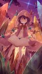  adapted_costume bare_legs book bow closed_eyes crescent crystal fred04142 hood hoodie long_hair night patchouli_knowledge purple_hair sky solo touhou twintails very_long_hair 