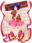  blue_hair clannad closed_eyes doll_hug dress hair_bobbles hair_ornament highres ichinose_kotomi long_hair nfr ribbon solo stuffed_animal stuffed_toy teddy_bear two_side_up younger 