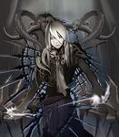  grey_eyes hades lord_of_vermilion male_focus pale_skin sakumi skirt skull solo white_hair 