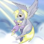  cloud clouds cub cutie_mark daughter derpy_hooves derpy_hooves_(mlp) dinky_hooves dinky_hooves_(mlp) equine female feral flying foal friendship_is_magic holding horn horse mammal mother my_little_pony nidoranity parent pegasus pony sky unicorn wings young 