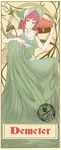 bare_shoulders charlotte_(w5353383) demeter_(mythology) flower greek_mythology green_eyes highres long_hair nail_polish red_hair solo 