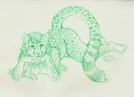 anthro ass_up black_lips black_nose breasts cheetah claws cute feline female green green_and_white green_and_white_theme hair mammal monochrome monotone nude on_stomach plain_background silentravyn sketch smile solo spots tiger whiskers white_background 