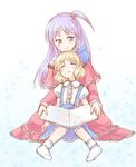  alice_margatroid alice_margatroid_(pc-98) blonde_hair bobby_socks book child hair_bobbles hair_ornament mikagami_hiyori multiple_girls purple_eyes purple_hair shinki side_ponytail sleeping socks touhou touhou_(pc-98) wavy_hair white_legwear 