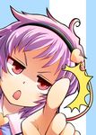  cover cover_page face hairband jitome komeiji_satori mikagami_hiyori pink_hair pointing red_eyes short_hair solo touhou 