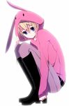  animal_ears aoi_(nana-c) blonde_hair blue_eyes boots bunny_ears hood hoodie kurusu_shou male male_focus sitting solo uta_no_prince-sama v 