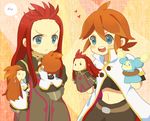  asch bad_id bad_pixiv_id green_eyes hand_puppet heart inamura_(yanahiyabao) long_hair luke_fon_fabre male_focus midriff mieu multiple_boys open_mouth puppet red_hair surcoat tales_of_(series) tales_of_the_abyss 