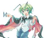  antennae blue_eyes bug butterfly cape green_hair insect open_mouth pants shirt short_hair smile solo suichuu_hanabi touhou wriggle_nightbug 