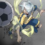  bad_id bad_pixiv_id ball blue_hair dark_skin dark_skinned_male hair_over_one_eye inazuma_eleven inazuma_eleven_(series) inazuma_eleven_go kurama_norihito male_focus mudo_(saji) raimon snake soccer_ball soccer_uniform solo sportswear telstar 