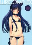  animal_ears bikini black_bikini black_gloves black_ribbon blue blue_hair blush cameltoe cat_ears choker cover cover_page doujin_cover doujinshi flat_chest gloves gokou_ruri headdress highres hime_cut long_hair looking_at_viewer micro_bikini mole mole_under_eye navel non-web_source ooyari_ashito ore_no_imouto_ga_konna_ni_kawaii_wake_ga_nai polka_dot polka_dot_background purple_eyes rating ribbon ribbon_choker ribs side-tie_bikini solo swimsuit 