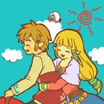  2boys blonde_hair earrings ghirahim jewelry link lowres multiple_boys mutsuki_kaya oekaki pointy_ears princess_zelda sky smile the_legend_of_zelda the_legend_of_zelda:_skyward_sword white_hair 