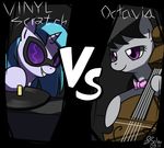  black_hair bow_tie earth_pony equine eyewear female friendship_is_magic hair horn horse long_hair mammal multi-colored_hair musical_instrument my_little_pony octavia octavia_(mlp) pony purple_eyes short_hair solar-slash sunglasses two_color_hair two_tone_hair unicorn vinyl_scratch vinyl_scratch_(mlp) vs 