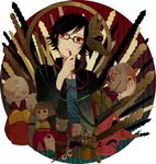  bad_id bad_pixiv_id beads black_hair cat copyright_request glasses hasuhashi male_focus mask prayer_beads red_eyes 