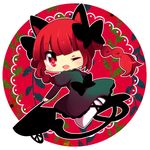  animal_ears braid cat_ears cat_tail chibi fang hair_ribbon kaenbyou_rin lowres multiple_tails nasa_yu nekomata one_eye_closed open_mouth red_eyes red_hair ribbon smile solo tail touhou twin_braids twintails wheelbarrow 