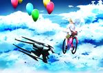  balloon balloons bicycle blonde_hair bokurano cloud clouds crossover flying hat highres mecha miles owar_to_hajimari_no_miles owari_to_hajimari_no_miles parody skirt sky umbrella zearth 