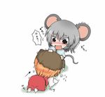  all_fours animal_ears blonde_hair blush brown_dress cape capelet chibi crawling dekasudachin dress grey_hair heavy_breathing mouse_ears mouse_tail multiple_girls nazrin open_mouth shirt short_hair sitting skirt tail tears toramaru_shou touhou translated trembling under_skirt 